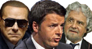 Silvio Berlusconi, Matteo Renzi e Beppe Grillo.